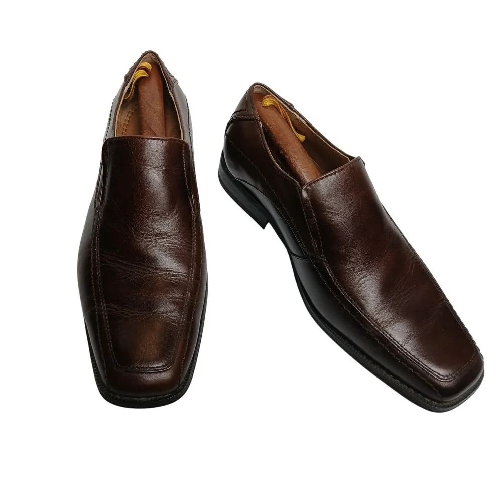 Joseph Abboud Burgundy‎ Leather Square Toe Slip-on Loafers 9.5 M Men's #1460